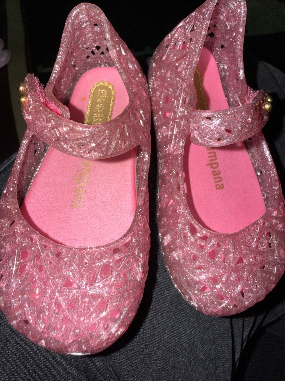 Mini Melissa Pink Glitter Jelly Mary Jane Shoes for Kids